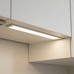 under cabinet led strip lighting in a kitchen, close up, realistic, better homes and gardens, 4k, award winning,