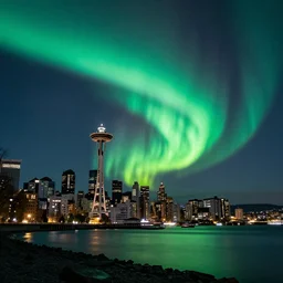 beautiful aurora over seattle long exposure