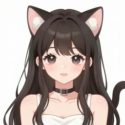 very cute girl in anime style with cat ears