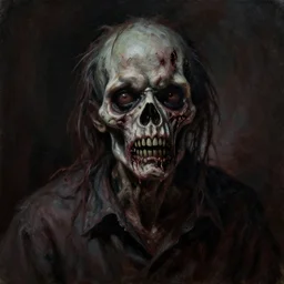 a sinister horror portrait painting of a rotting zombie, creepy, scary, horrifying