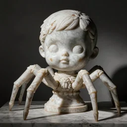 doll head with spider legs, marble sculpture