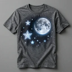t-shirt with glowing stars and the moon, ultra realistic, hyper detailed,