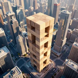 epic professional digital art of flyover view of a metro downtown composed of jenga blocks, stunning, gorgeous, detailed, much wow, much detail, impressive, hd, 4 k, volumetric raytrace render