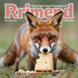 award winning portrait of a fox eating cheese, on the cover of a magazine, soft focus