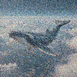 giant whale flying through the clouds of a planet