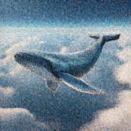 giant whale flying through the clouds of a planet