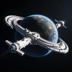 photo of a futuristic space station orbiting a black hole 1 / 1 6 0 0 @ f / 8, iso 2 5 0 0