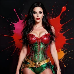 maximalist splatter paint of monica bellucci cosplaying as poison ivy, portrait, gapmoe yandere grimdark, trending on pixiv fanbox, painted by makoto shinkai takashi takeuchi, studio ghibli, akihiko yoshida