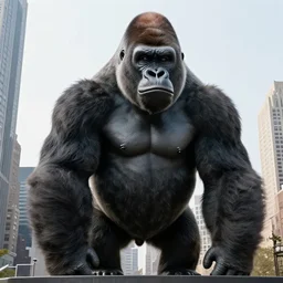a gigantic gorilla towering over buildings in new york