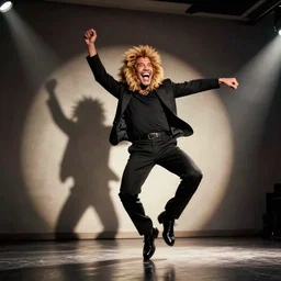 lionel richie dancing on the ceiling, extremely happy, huge smile, feeling high, dancing up a storm