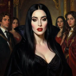 majestic gracious regal aristocratic raven haired monica bellucci as the vampire pandora portrait, indoors, atmospheric lighting, painted, intricate, volumetric lighting, beautiful, rich deep colours masterpiece, sharp focus, ultra detailed, by leesha hannigan, ross tran, thierry doizon, kai carpenter, ignacio fernandez rios