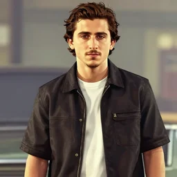 timothee chalamet in gta v, cover art by stephen bliss, artstation, no text