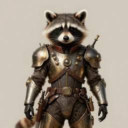 anthropomorphous raccoon steampunk soldier, sci - fi art, intricate, elegant, highly detailed, photorealism, smooth, sharp focus, illustration, art by thomas eakins
