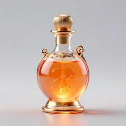 An ornate potion bottle containing glowing orange liquid, 4k octane render, trending on Artstation