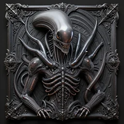 an extravagant xenomorph god relief. polished portrait render by billelis feat dom qwek in visionary fineart style. fantastic realism. 8 k hyper ornated maximalist and overdetailed. decorative darkscifi, xenomorph god 3 d sculpture by andrei riabovitchev, tomasz alen kopera. influenced by bekinski, giger and peter gric