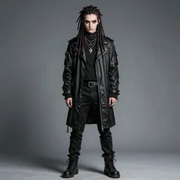 portrait of an aesthetic punk goth guy with long dreads, anime, detailed anime, hyper detailed anime, realistic anime, hyper realistic anime, cel shading, toon shading, straight on, hd, 4 k, 2 point studio lighting, detailed, highly detailed, concept art, full body character concept art,