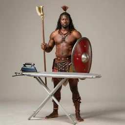 a zulu warrior but instead of a shield he has an ironing board realistic 3 5 mm hdr 8 k