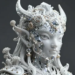 oimmortal beast from chinese mythology, ghost, gorgeous and huge head ornaments, dystopian, cyberpunk, organic fractal mycelum and fungi, mecha, halfturn portrait of a big crystal face made of crystals half - turn, ominous, intricate, studio, art by anthony macbain + greg rutkowski + alphonse mucha, concept art, 4 k, sharp focus