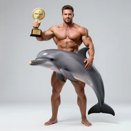 portrait of dolphin - bodybuilder hybrid, studio lighting, award - winning