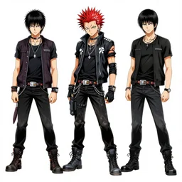individual character design art, punk rock assassin character, by shigeto koyama and yusuke kozaki and joji morikawa
