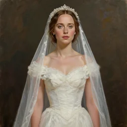 a painting of a girl resembling alicia vikander or millie bobby brown in a wedding dress, highly detailed, artstation, concept art, by thomas canty