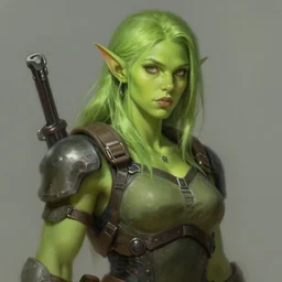 green orc female in spec ops gear, light green tone beautiful face, by jeremy mann, by greg rutkowski, by noah bradley, digital painting