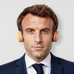 portrait of emmanuel macron made out of macarons