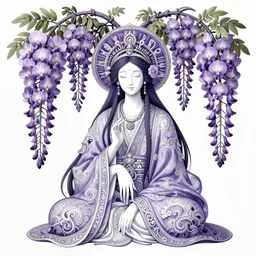 beautiful symmetrical goddess of wisteria : : 2, highly detailed, intricate designs, by hokusai, mike mignola, nekro, peter mohrbacher, alphonse mucha, brian froud, yoshitaka amano, kim keever, victo ngai, james jean, jean giraud, elaborate ink illustration, trending on artstation
