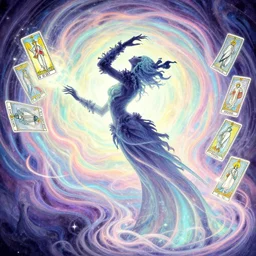 side profile, n'zoth, gloomhaven, luminescent, tarot, colorful swirly magic ripples, pastel colors, by greg manchess, huang guangjian, gil elvgren, sachin teng, greg rutkowski, jesper ejsing, ilya kuvshinov