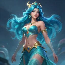 Character sheet of gorgeous ocean song seraphine  (League of Legends). 3d render, octane render, game art, realistic, highly detailed, trending on artstation, 4k, trending on artstation, pixar, cgsociety, unreal engine 5, redshift render, trending on artstation, blender, behance, cg