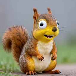 photorealistic squirrel from the simpsons, squirrel with a simpsons overbite, this squirrel has a bad toothy overbite