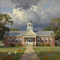 beautiful oil painting of galva elementary school in galva illinois by olaf krans