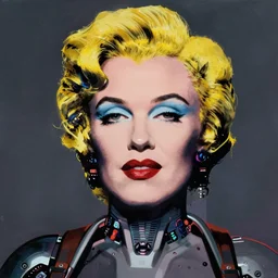 a portrait of a cyberpunk cyborg by andy warhol