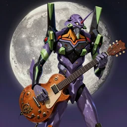 < evangelion unit - 0 3 > hold a big < steampunk moon - guitar >, movie poster,, 3 d anime, arcane style, retropunk, high resolution, 4 k, retrofuturism, by < yoshiyuki sadamoto > and ghibli