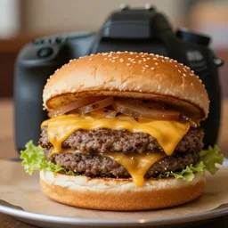 in my country, cheeseburger eats you, food photography, 4k, DSLR photo