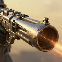 cyberpunk big gun barrel firing, detail, atmospheric lighting, painted, intricate, golden hour, ultra detailed by peter gric, giger, enki bilal
