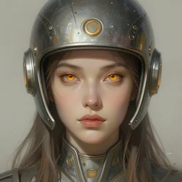 futuristic woman in helmet portrait, sci-fi, amber eyes, face, long hair, fantasy, intricate, elegant, highly detailed, digital painting, artstation, concept art, smooth, sharp focus, illustration, art by artgerm and greg rutkowski and alphonse mucha