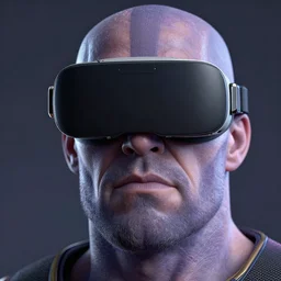 thanos wearing vr goggles, highly detailed, octane render, intricate, accurate face, trending artstation, pixiv, digital art