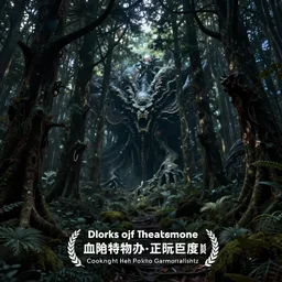 dark forest at night filled with eldritch horrors, in hash style