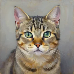 portrait of a tabby cat by alexandra manukyan, suzy schultz, oil painting, visible brushstrokes
