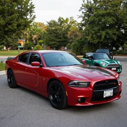 1 9 6 9 dodge charger mixed with mini cooper