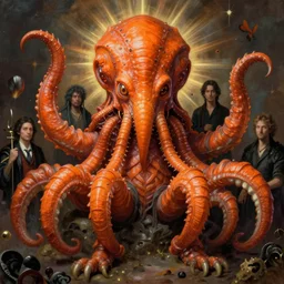 unholy zoological portrait of orange cthulhu by kuldar leement and ruan jia and brad rigney and micha karcz and brad rigney