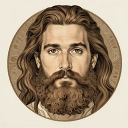 jason momoa portrait, curled beard, front view, symetrical, neutral background, intricate, sharp focus, illustration, aleksi briclot, rossbach, rutkowski, mucha