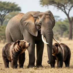 elephant - bear - hybrid. animal photography. african elephant, tusks. grizzly
