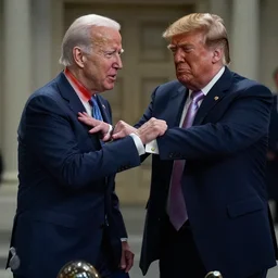 joe biden in the terminator executing donald trump, cinematic, establishing shot, extremly high detail, photorealistic, cinematic lighting, style by James Gurney