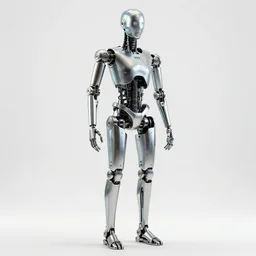 full body cybernetic endoskeleton made of titanium in a white room : : skin made of glass n : 9