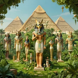 symmetry!! egyptian gods in a lush green ancient egypt, pyramids, technology, advanced civilization, surreal, dreamlike, lucid dream, very detailed, perfect lighting, perfect composition, 4 k, artgerm, derek zabrocki, greg rutkowski