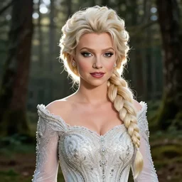 Beautiful elsa, Looks like Britney Spears, In the woods, Dramatic, Edge, Good, Infused, Backlight, De-Noise, VFX, insanely detailed and intricate, hypermaximalist, elegant, ornate, hyper realistic, super detailed