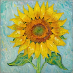 stressed sunflower in abstract in the style of van gough,
