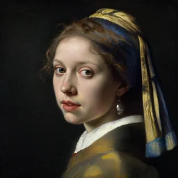 a closeup portrait of a very beautiful young woman, with hair in swirling paint and impasto by willem wissing, vermeer and caravaggio, hyperreal, dark, dramatic lighting, analogous complementary colour scheme